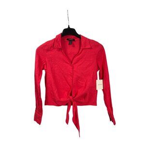 Ellen Tracy Womens Coral Pink Tie Button Front Shirt Top Size XS Lagenlook New